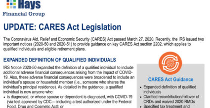 Screenshot image of Hays Financial Group's information about CARES Act Legislation Update