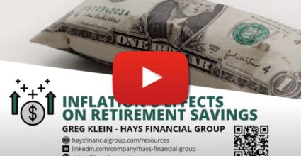 Video intro image graphic about Inflation Effects on Retirement Savings. Video presented by Greg Klein of Hays Financial Group