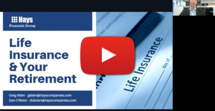 Video intro image graphic about Life Insurance and Your Retirement. Video presented by Greg Klein of Hays Financial Group