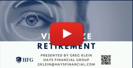 Image of a human eye with portions of circle around the eye to demonstrate focus around the iris and eye as an intro overlay to a video. Video presented by Greg Klein of Hays Financial Group